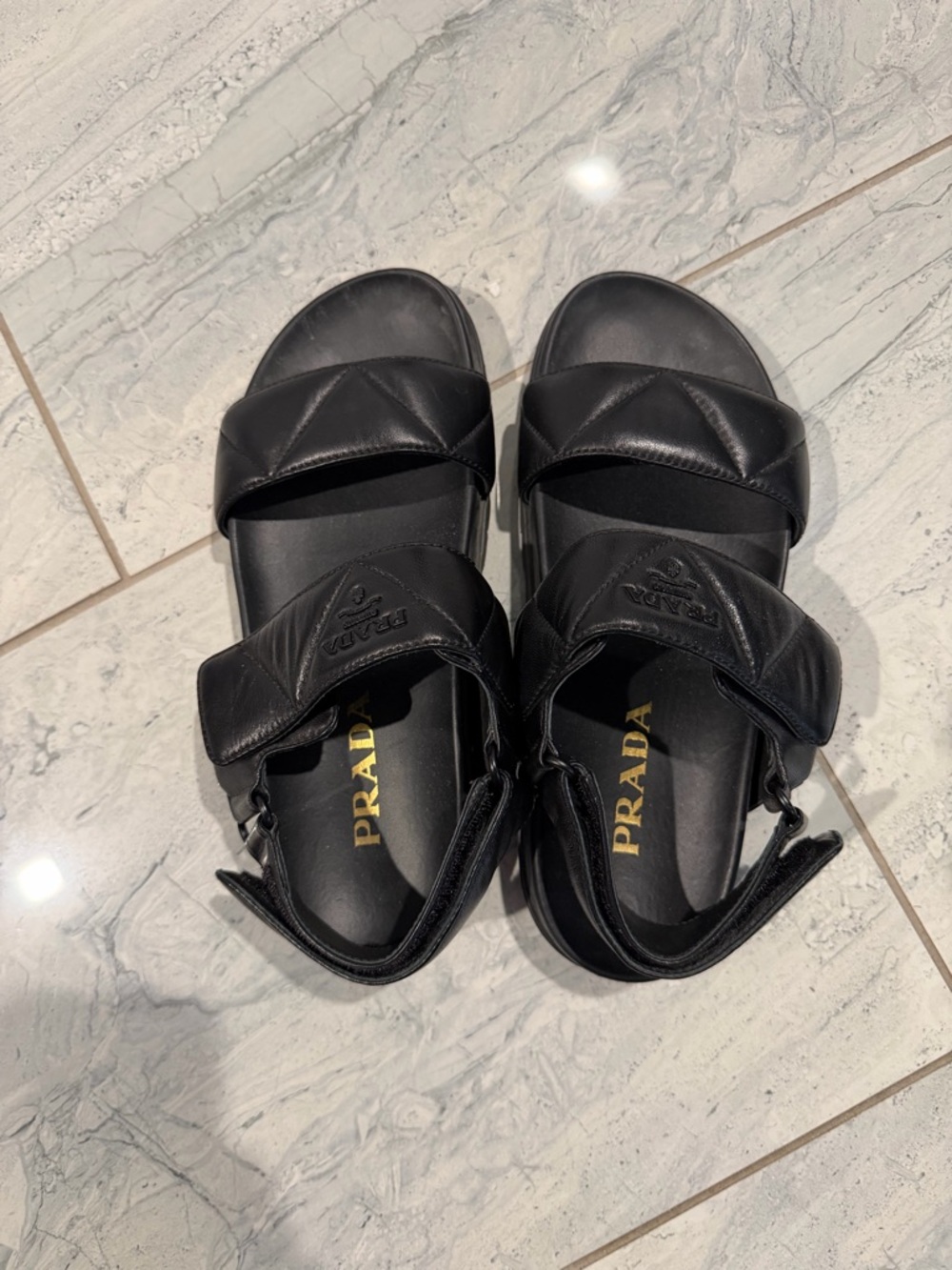 Prada Black Quilted-Strap Leather Sport Sandals - Picture 2 of 6